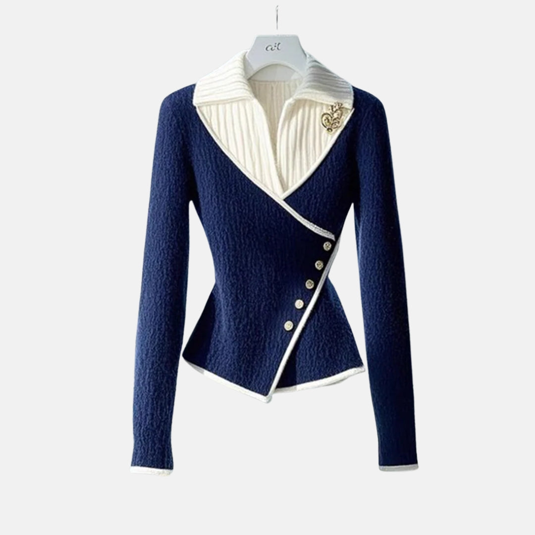 Victoire | Veste en maille marine à col contrasté