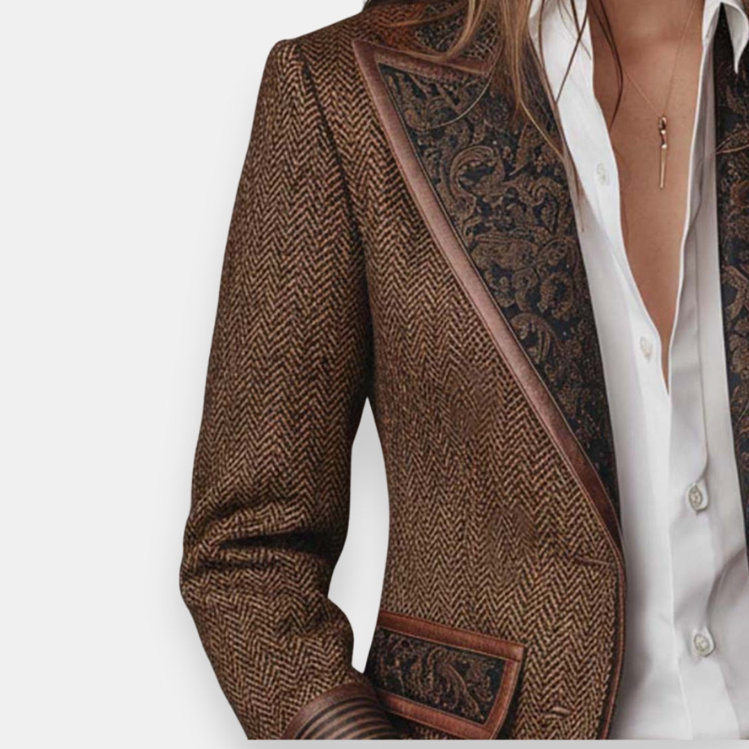 Uxue | Veste à Chevrons et Revers Brodés