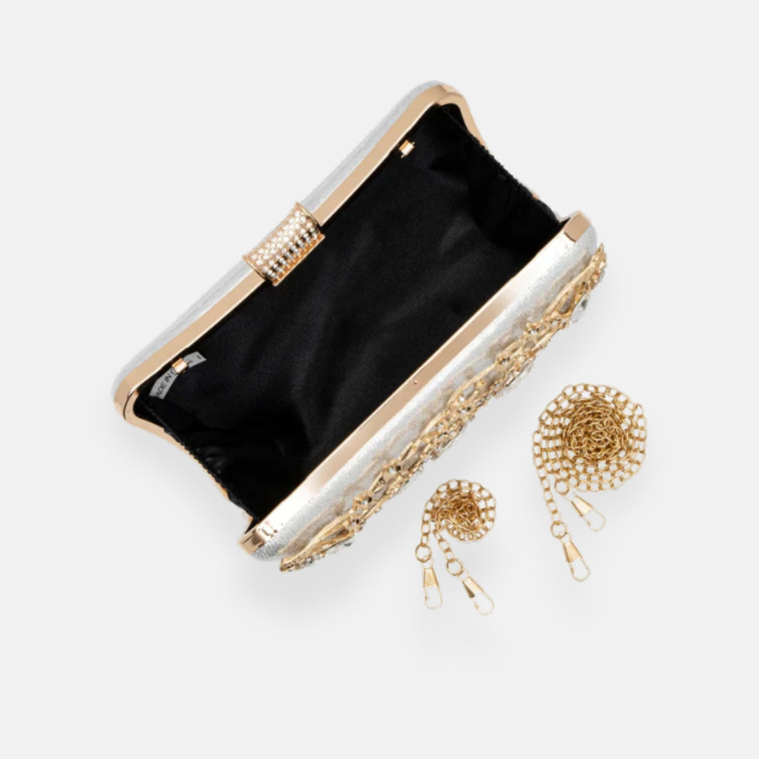 Parthénie | Pochette soirée dorée brodée