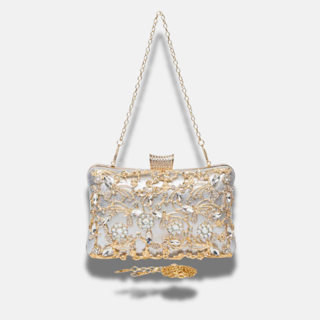 Parthénie | Pochette soirée dorée brodée