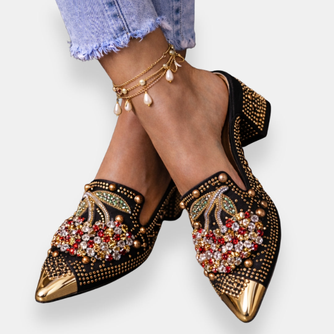 Caradoce | Mules ornées talon brodées
