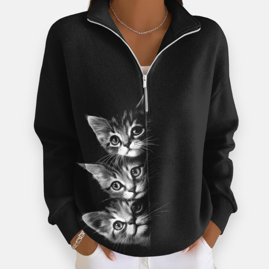 Janelle | Sweat à zip avec imprimé chats