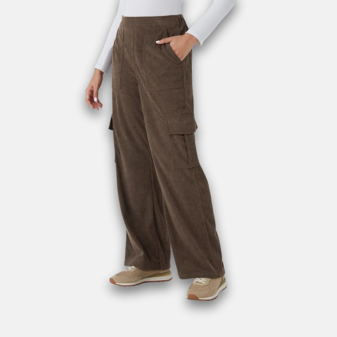 Violetta | Pantalon cargo côtelé à taille haute