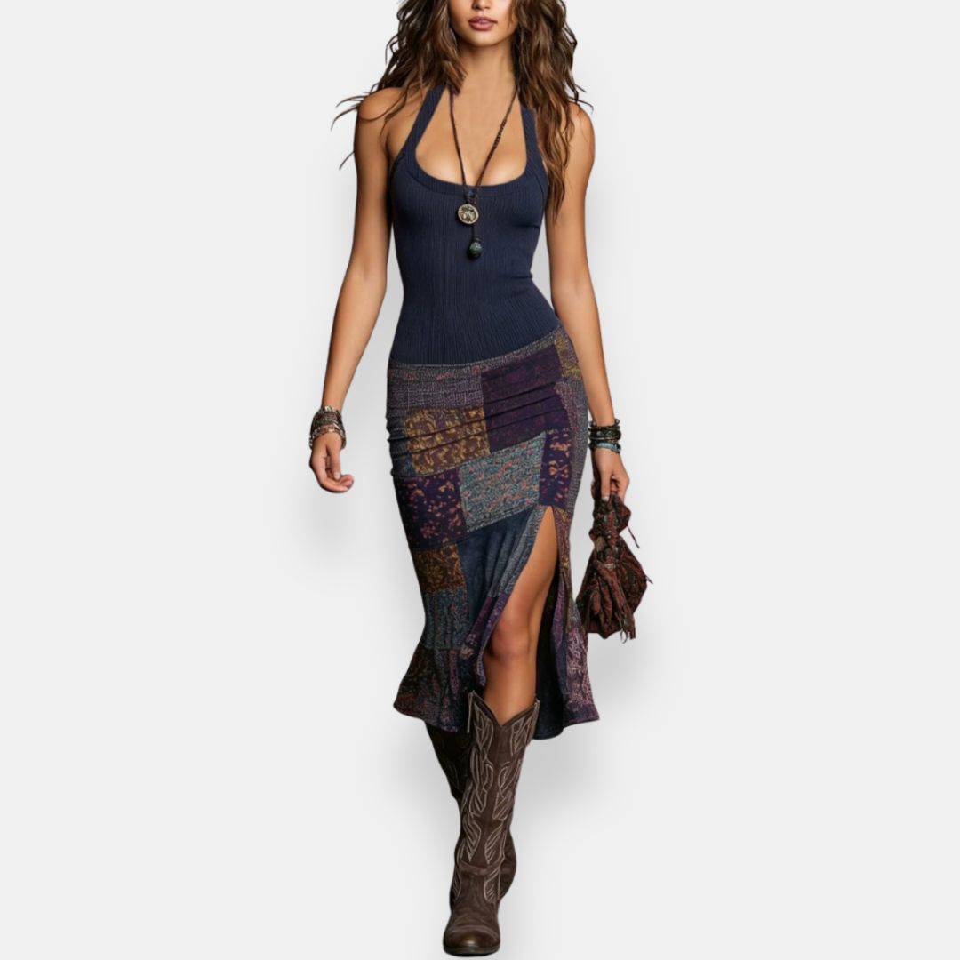 Dorléane | Robe longue effet patchwork