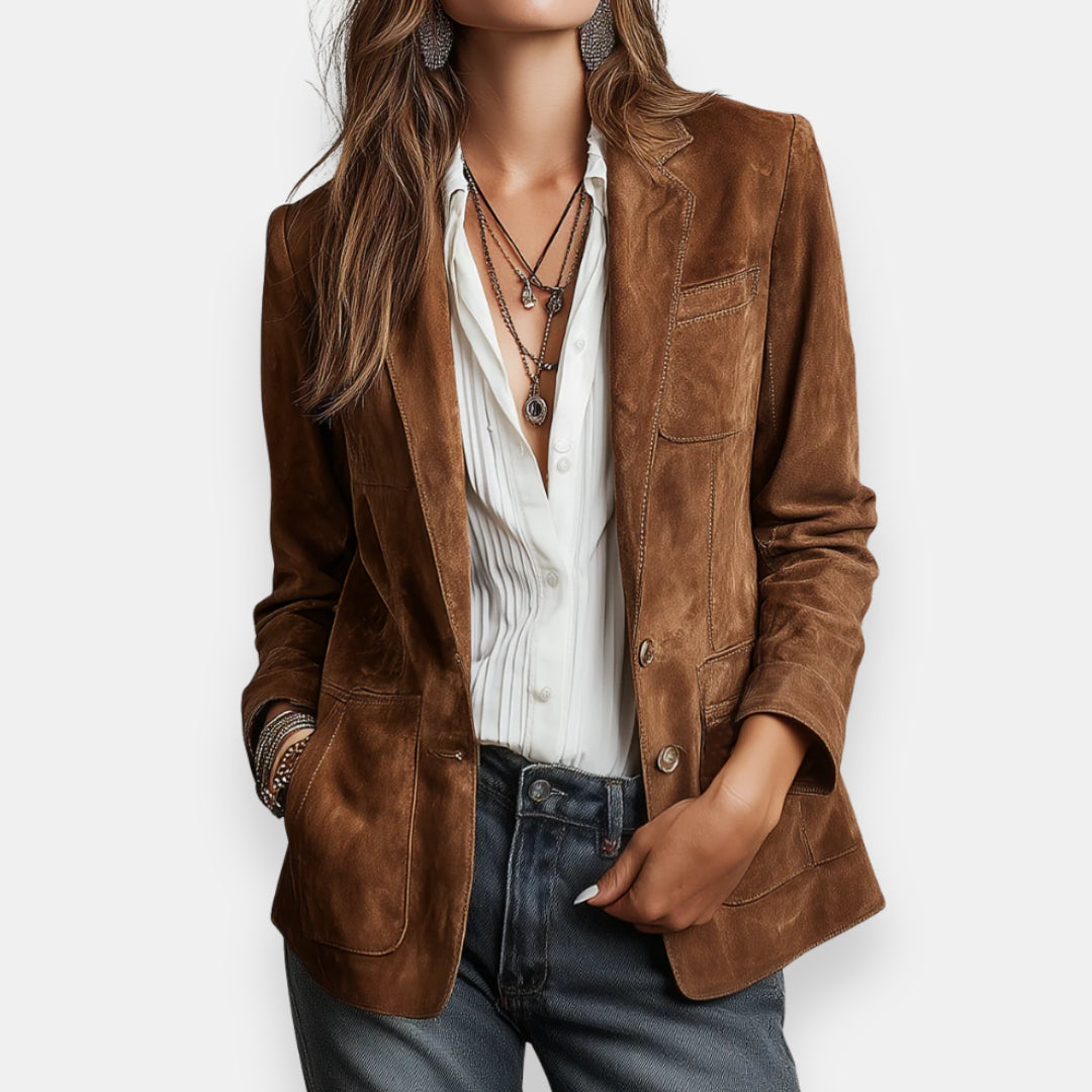 Éloa | Veste en Suédine Cognac à Poches