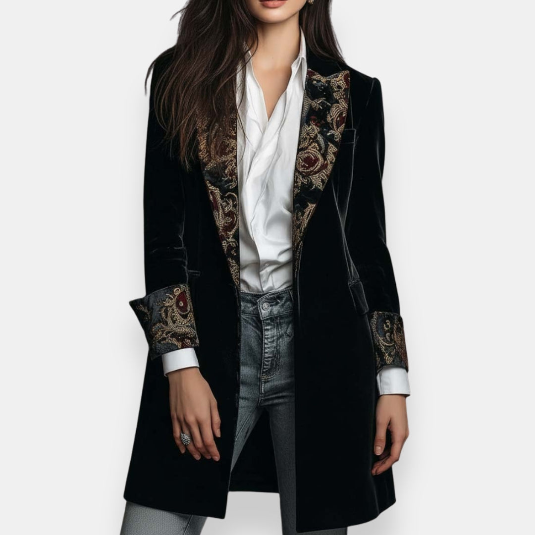 Elorri | Veste en Velours Brodée de Fleurs