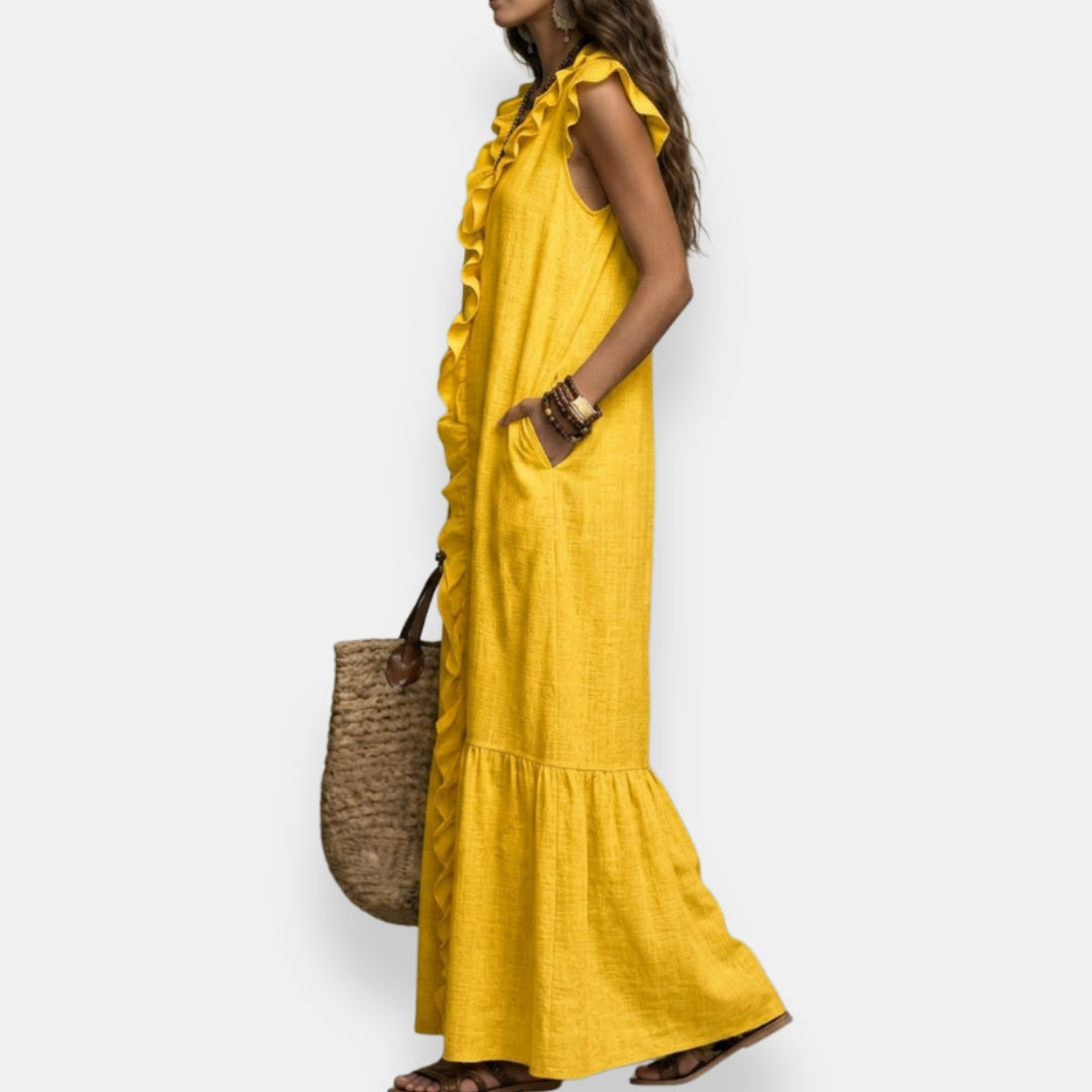 Maëve | Robe maxi volants col