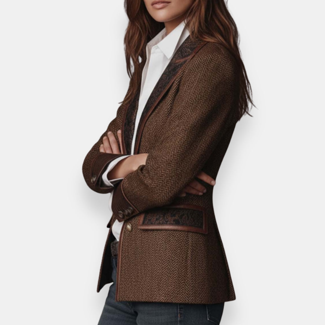 Uxue | Veste à Chevrons et Revers Brodés