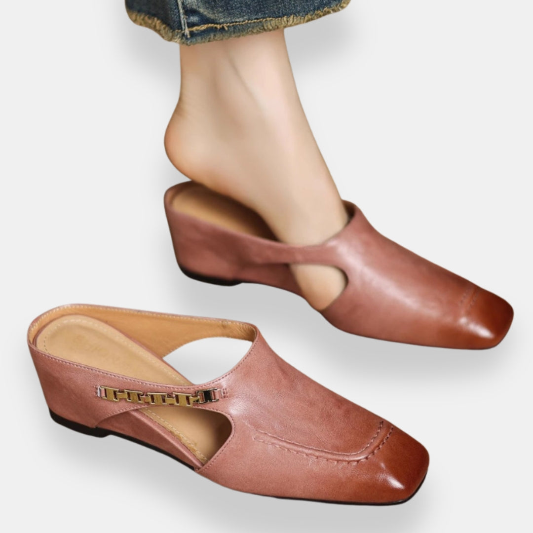 Justine | Mules compensées dorées