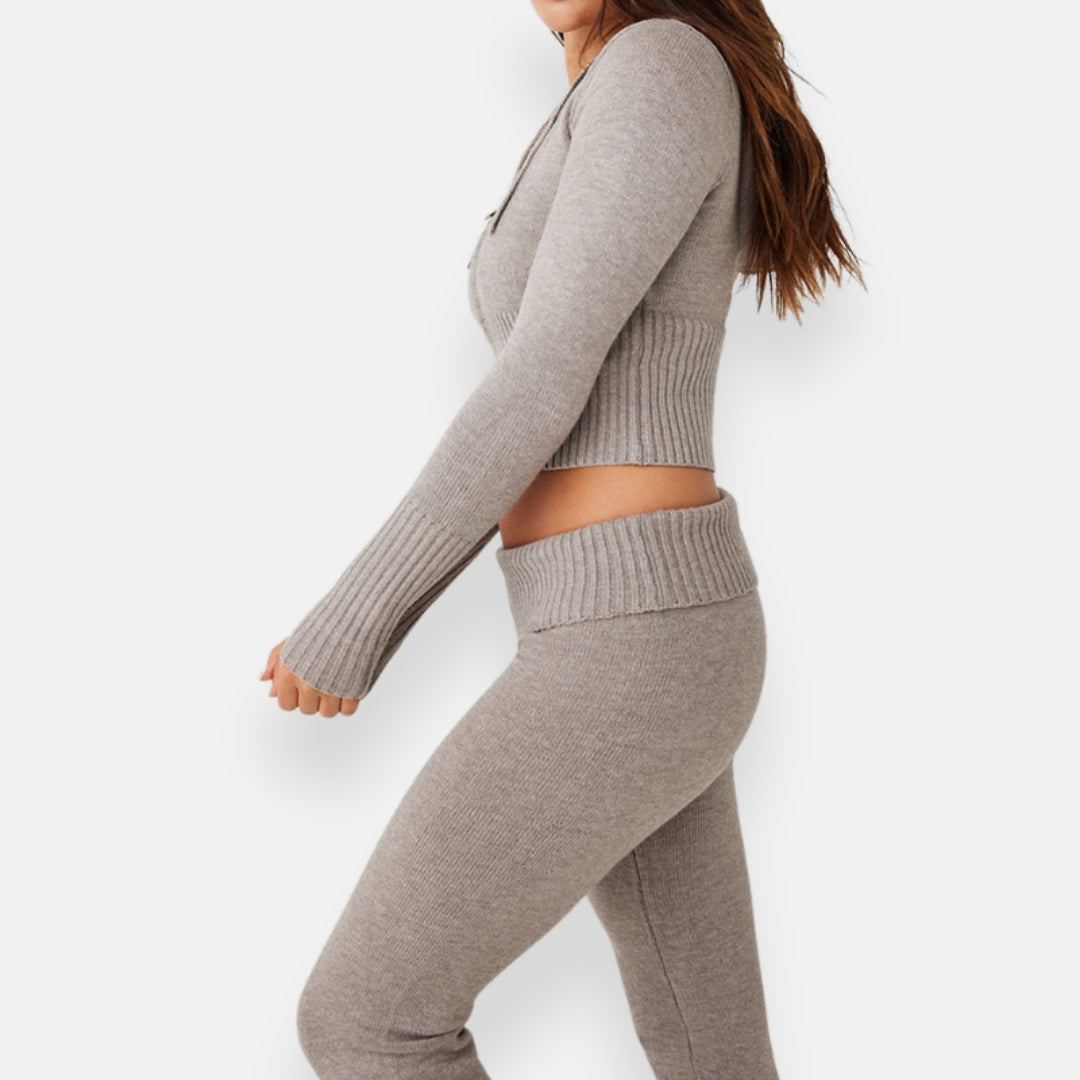 Rania | Ribbed zip-up hoodie set