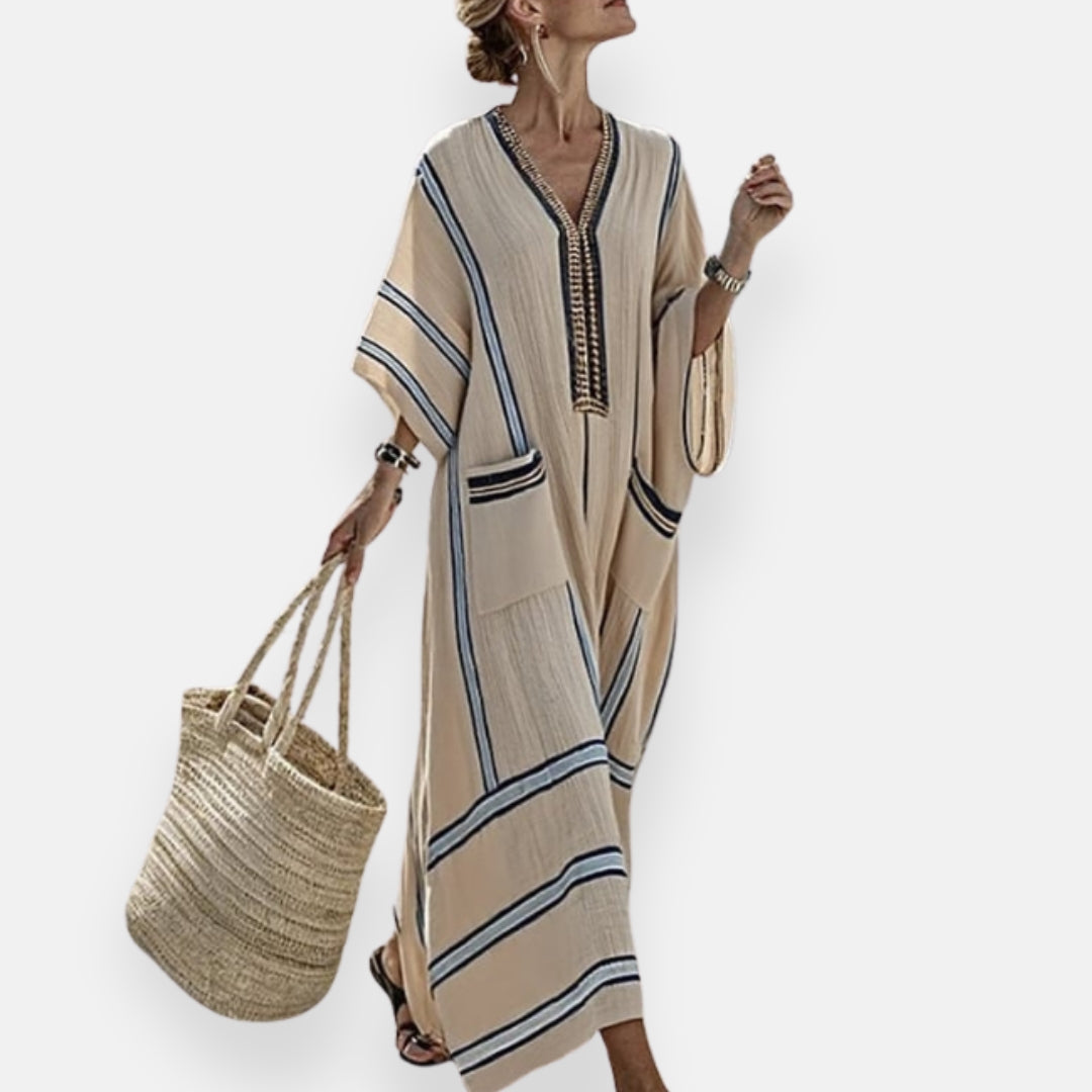 Laura | Robe kaftan à rayures et poches