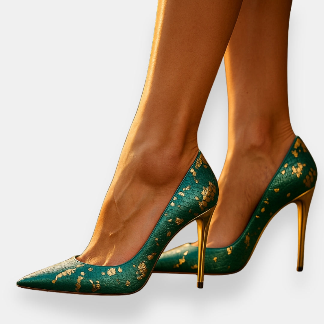 Wréolinde | Escarpins talon doré texturé
