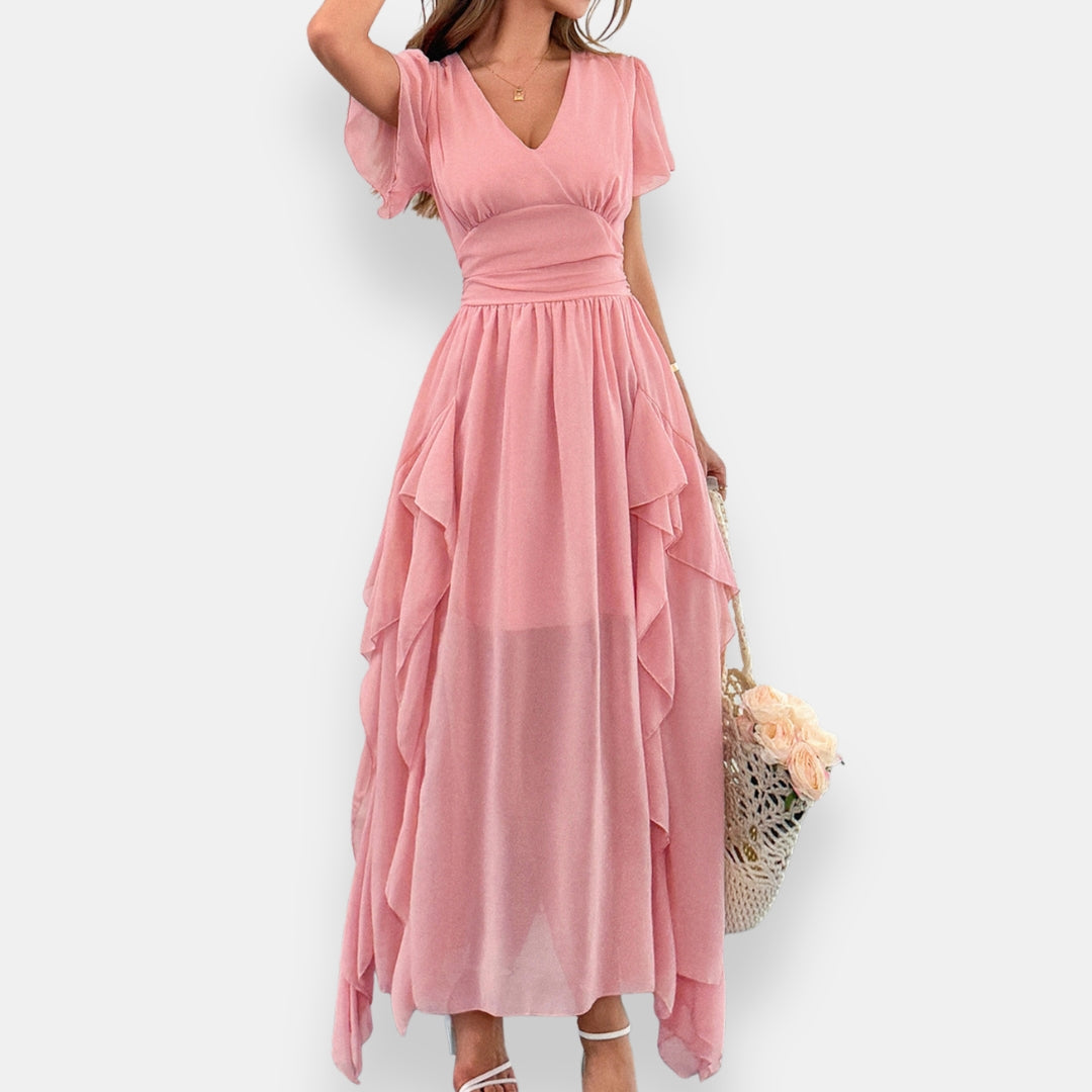 Jehanette | Robe longue à volants latéraux