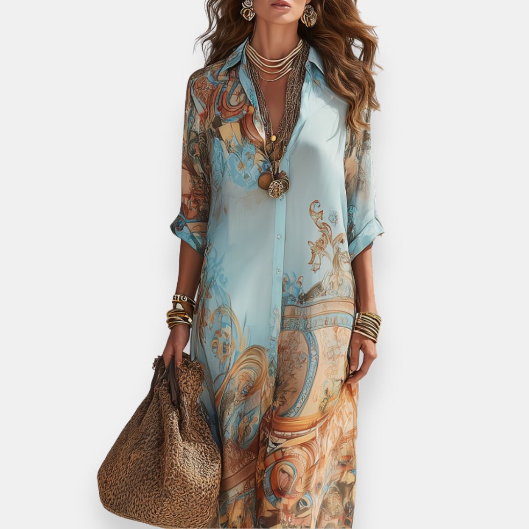 Norbertine | Robe longue chemise imprimée