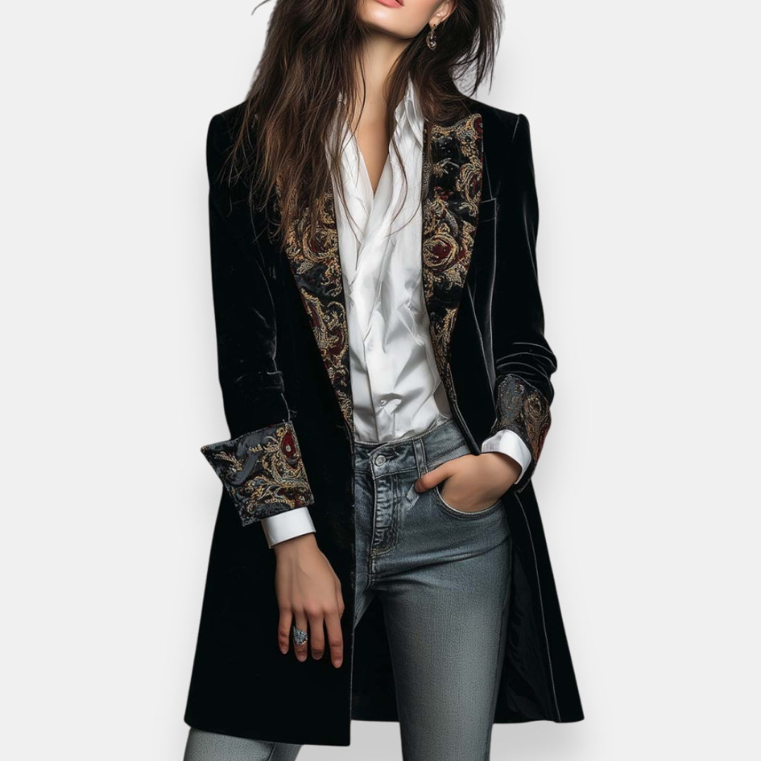 Elorri | Veste en Velours Brodée de Fleurs
