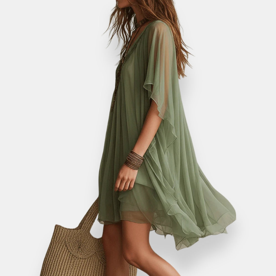 Mauvène | Robe vaporeuse manches cape
