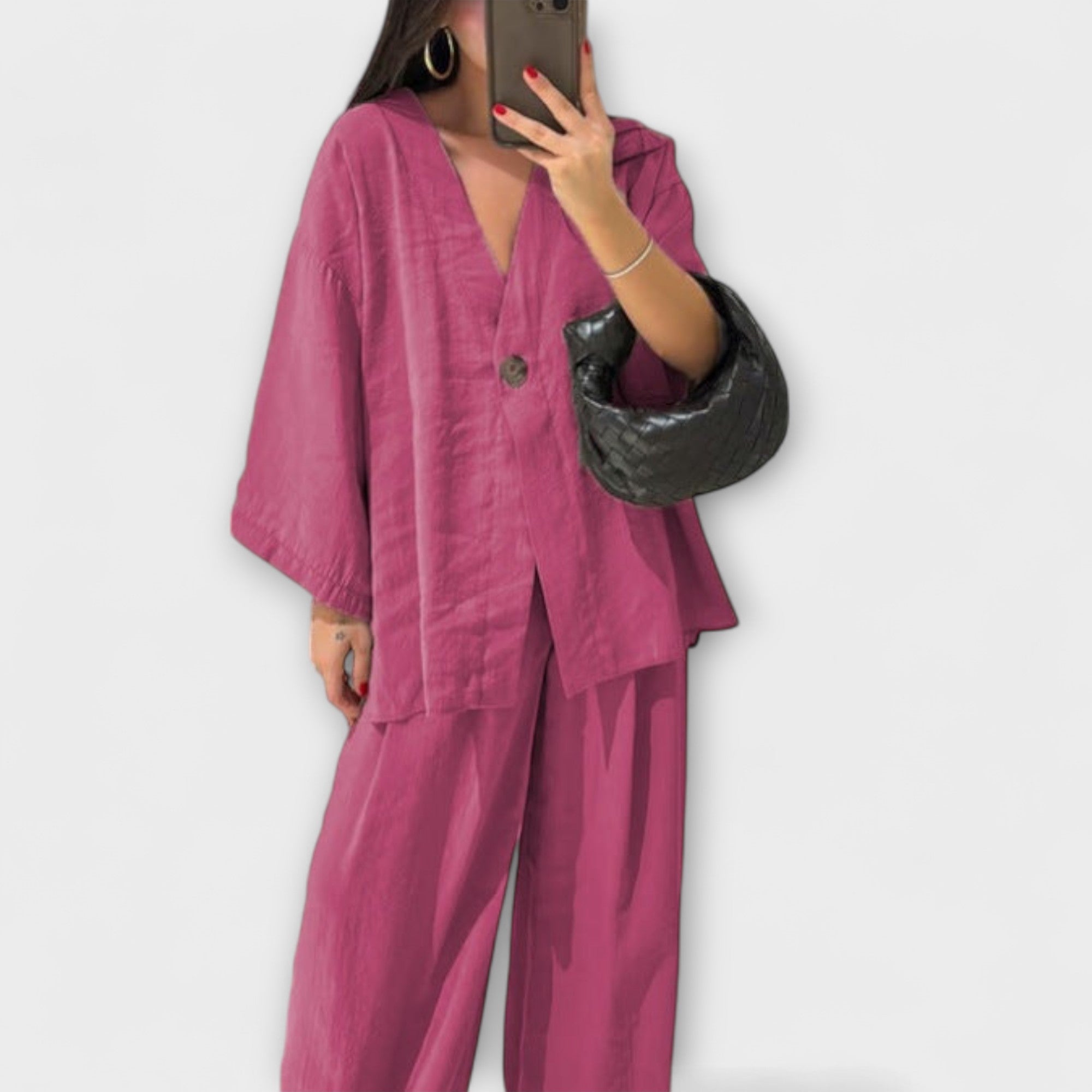 Jacqueline | Ensemble décontracté Top V et Pantalon
