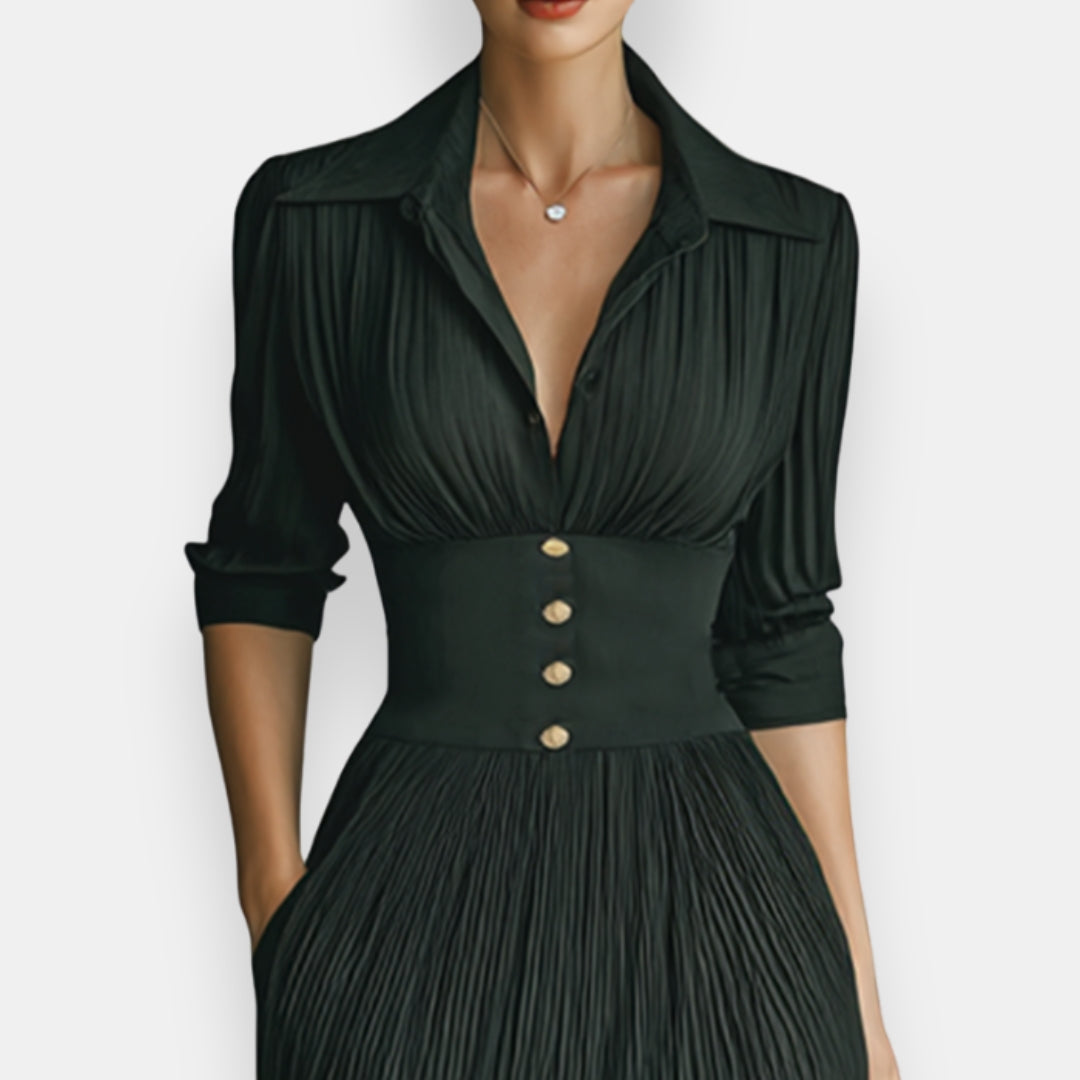 Kaëlvine | Robe plissée ceinture dorée