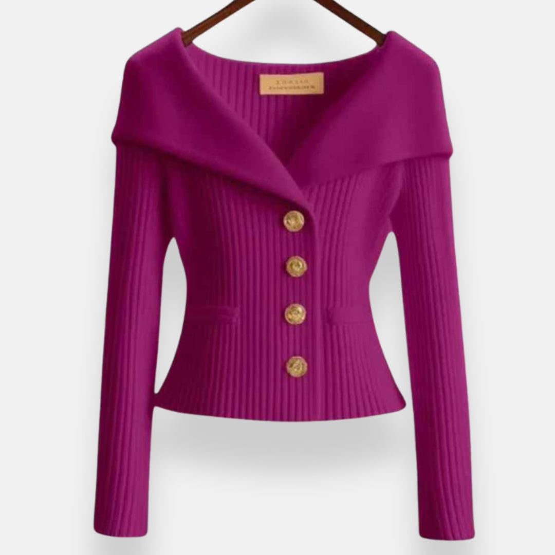 Marielle | Veste à col large et boutons dorés