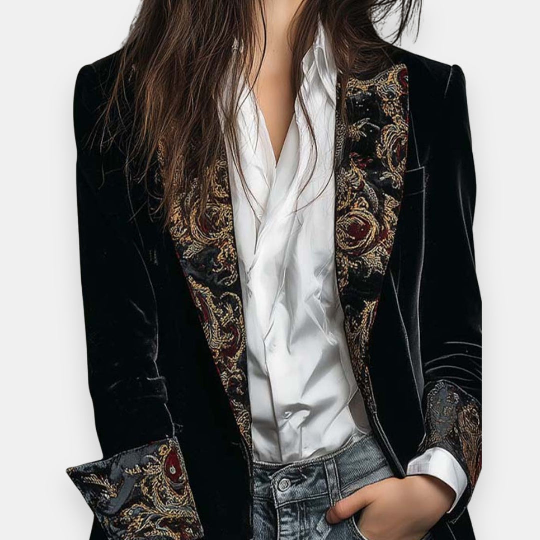 Elorri | Veste en Velours Brodée de Fleurs