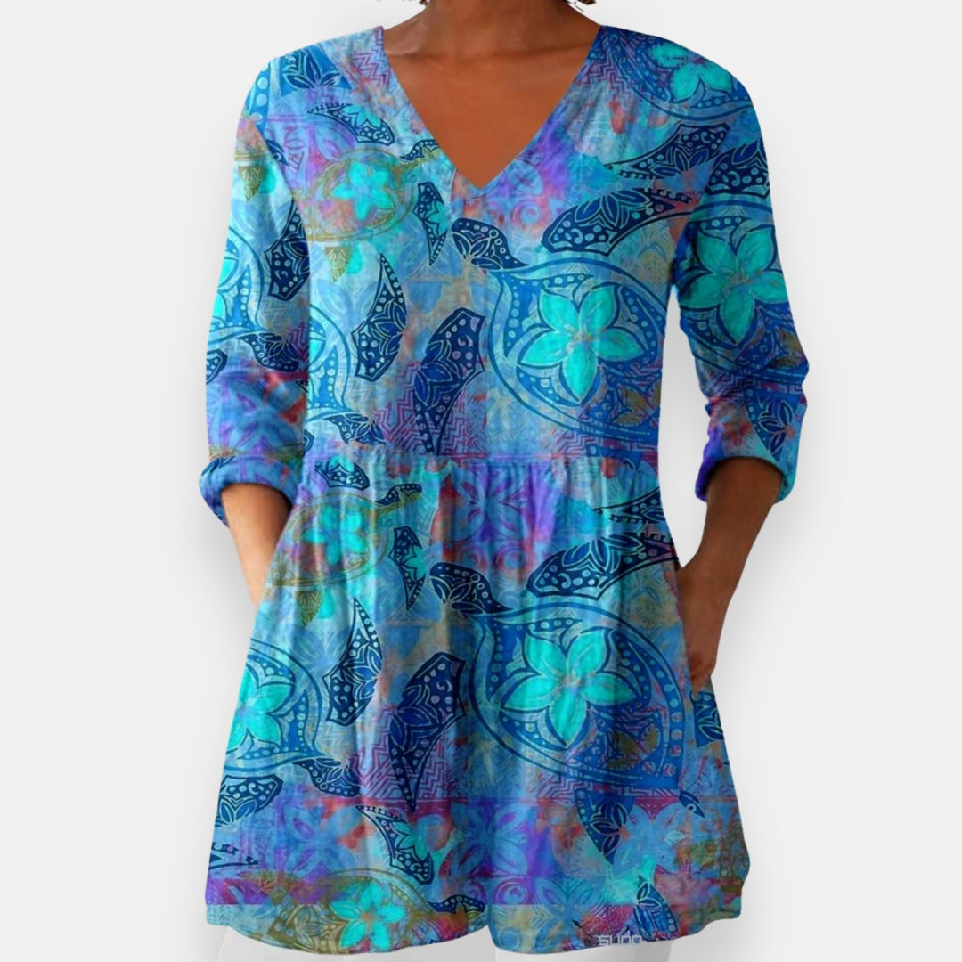 Zélia | Blouse Col V Abstraite