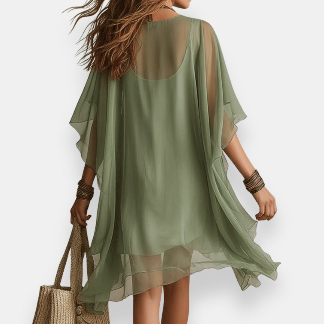 Mauvène | Robe vaporeuse manches cape