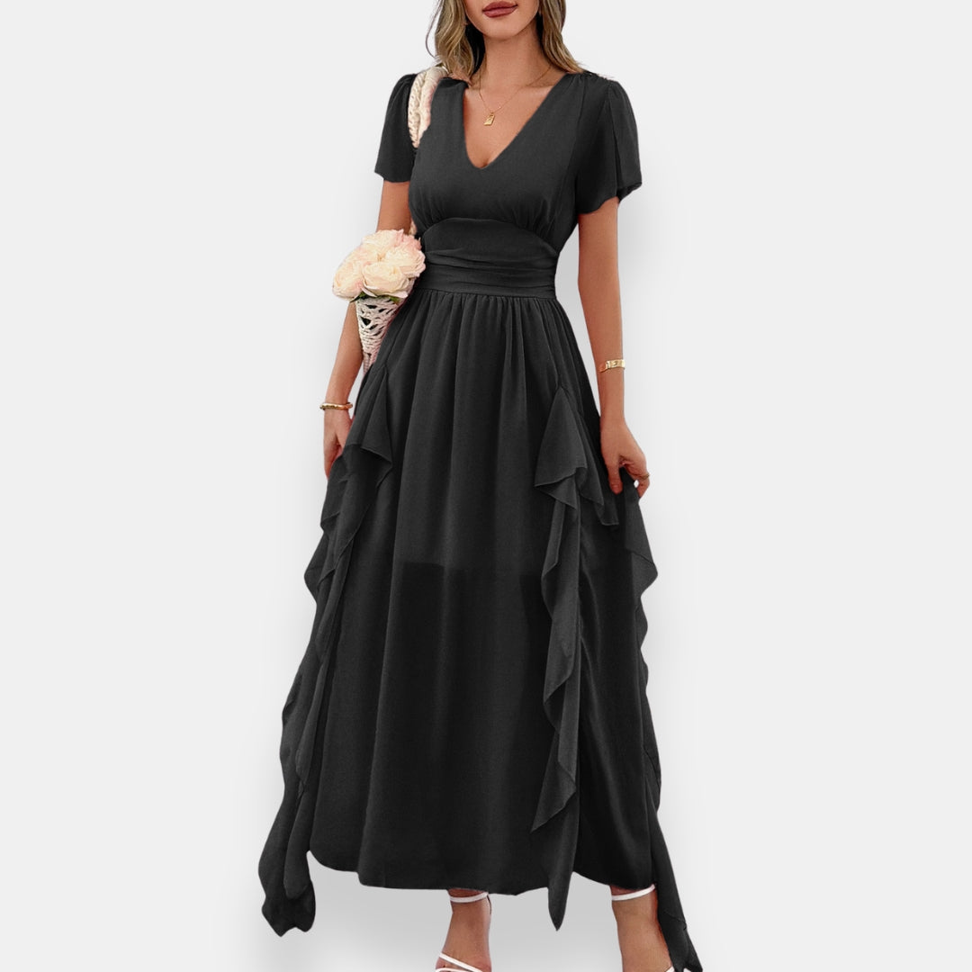 Jehanette | Robe longue à volants latéraux