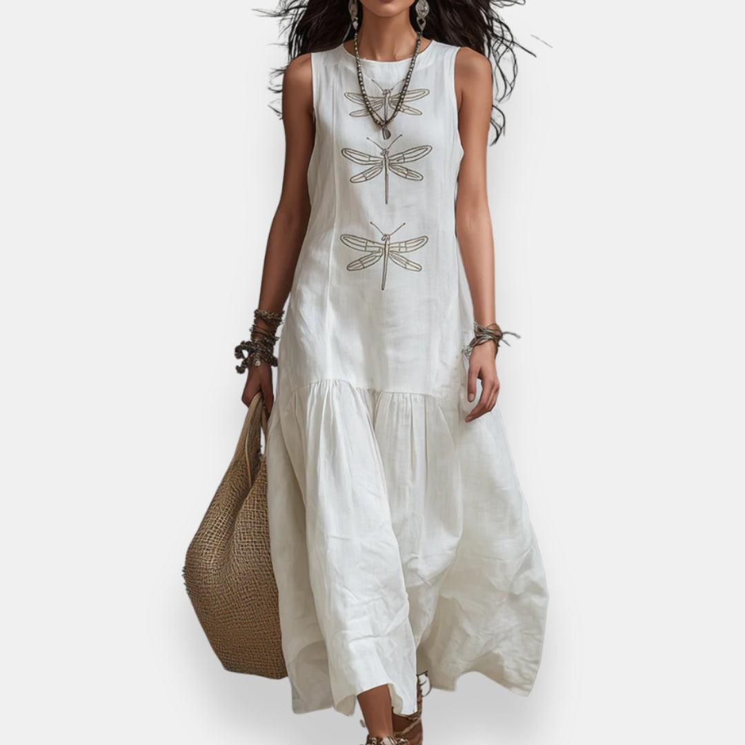 Élia | Robe Maxi Libellules Brodées