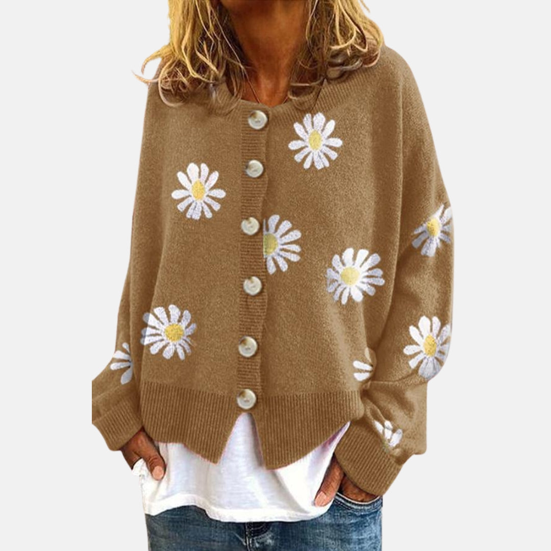 Naira | Gilet en maille à motif marguerites