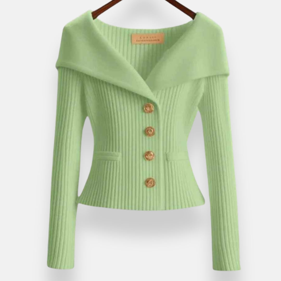 Marielle | Veste à col large et boutons dorés