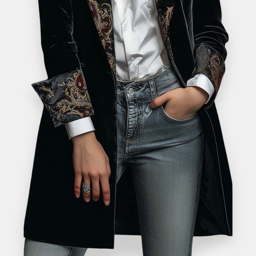 Elorri | Veste en Velours Brodée de Fleurs