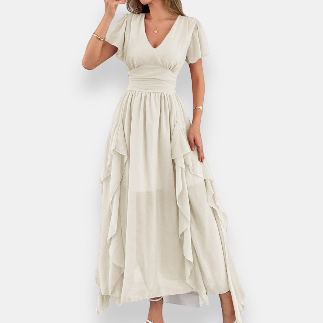 Jehanette | Robe longue à volants latéraux
