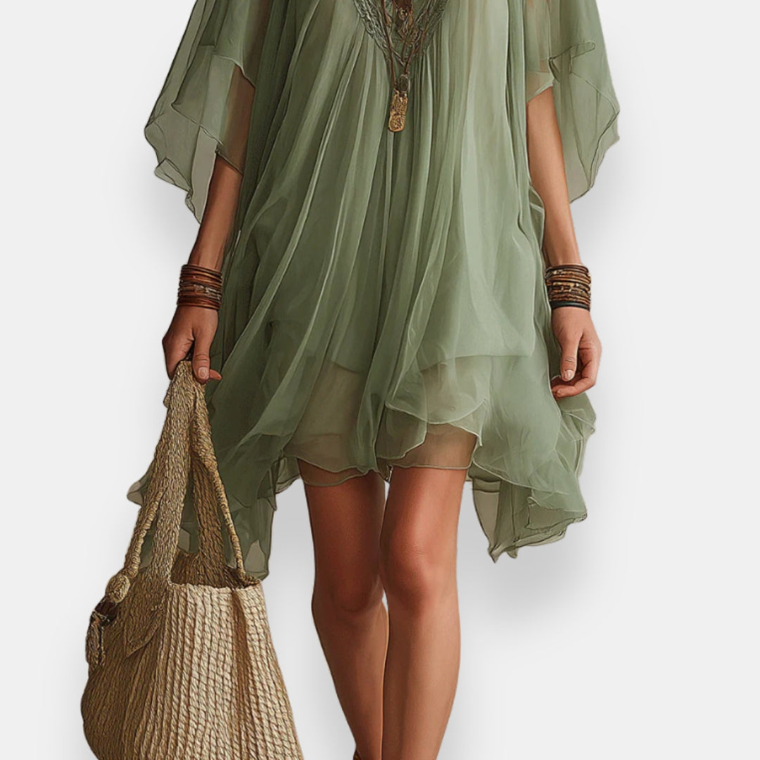 Mauvène | Robe vaporeuse manches cape