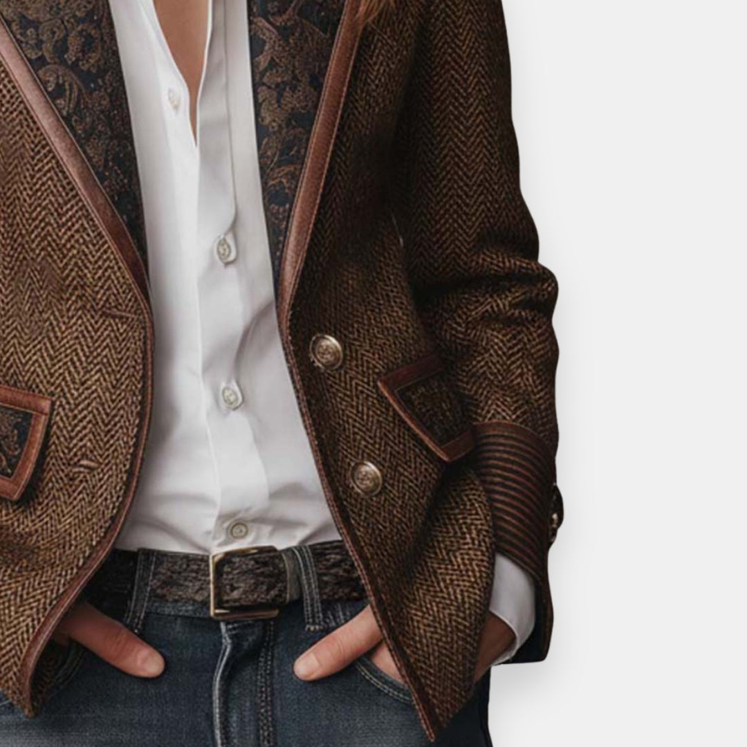 Uxue | Veste à Chevrons et Revers Brodés