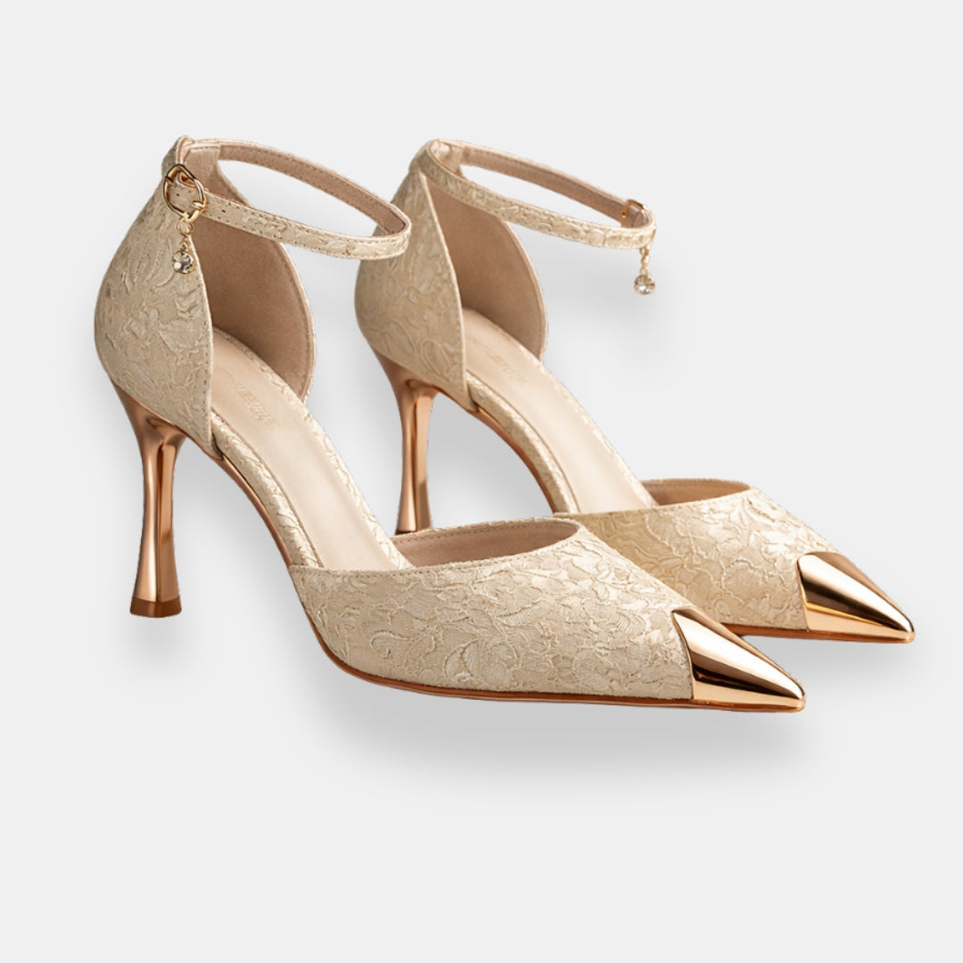 Thrélaine | Escarpins dentelle bride dorée