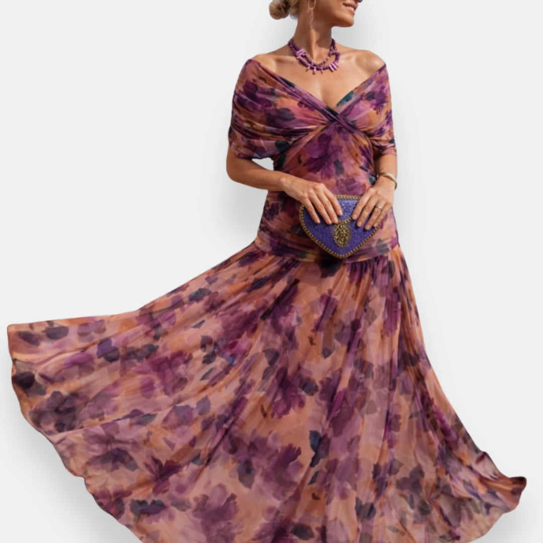 Astrée | Robe longue drapée col