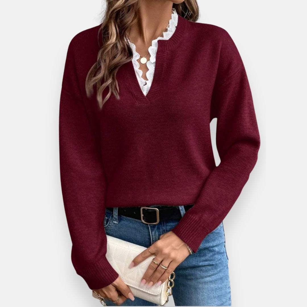 Barbara | Pull à col en V avec dentelle