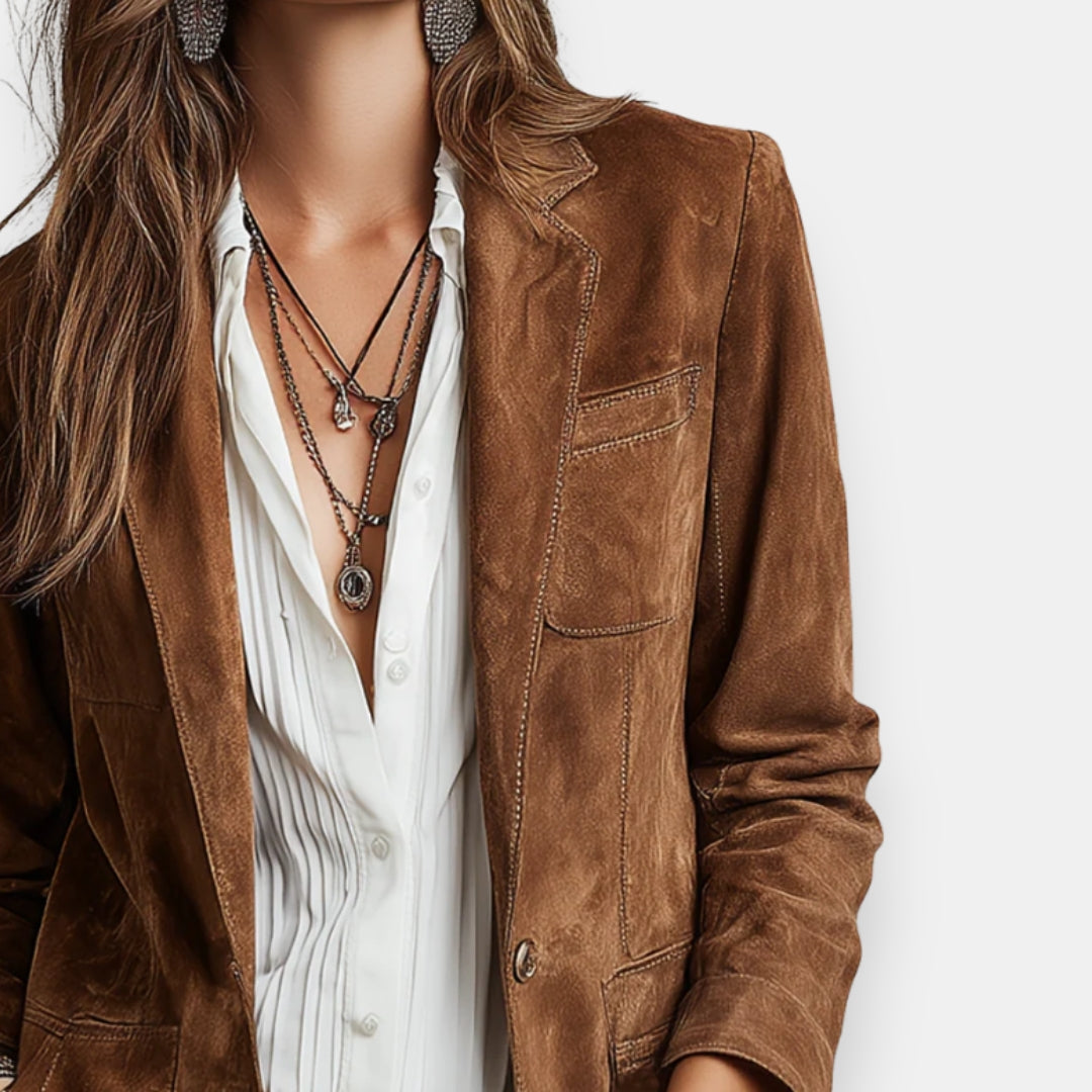 Éloa | Veste en Suédine Cognac à Poches