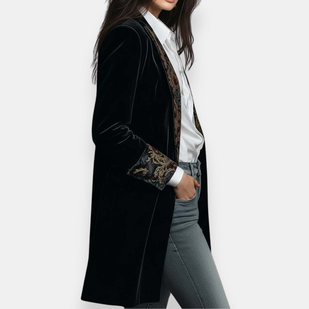 Elorri | Veste en Velours Brodée de Fleurs