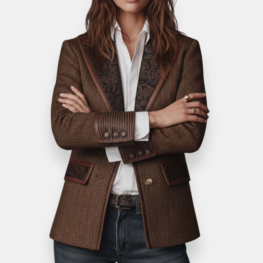 Uxue | Veste à Chevrons et Revers Brodés