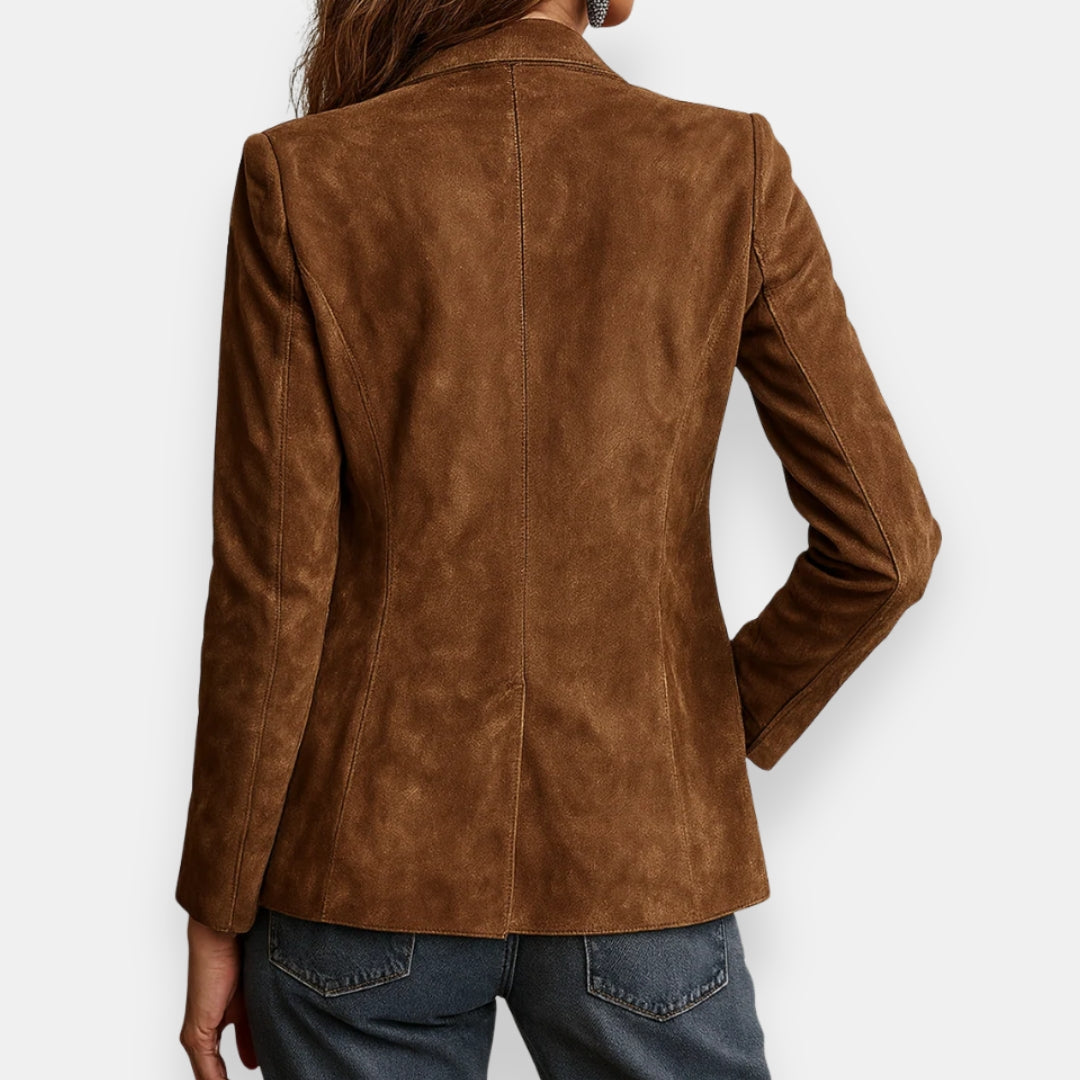 Éloa | Veste en Suédine Cognac à Poches