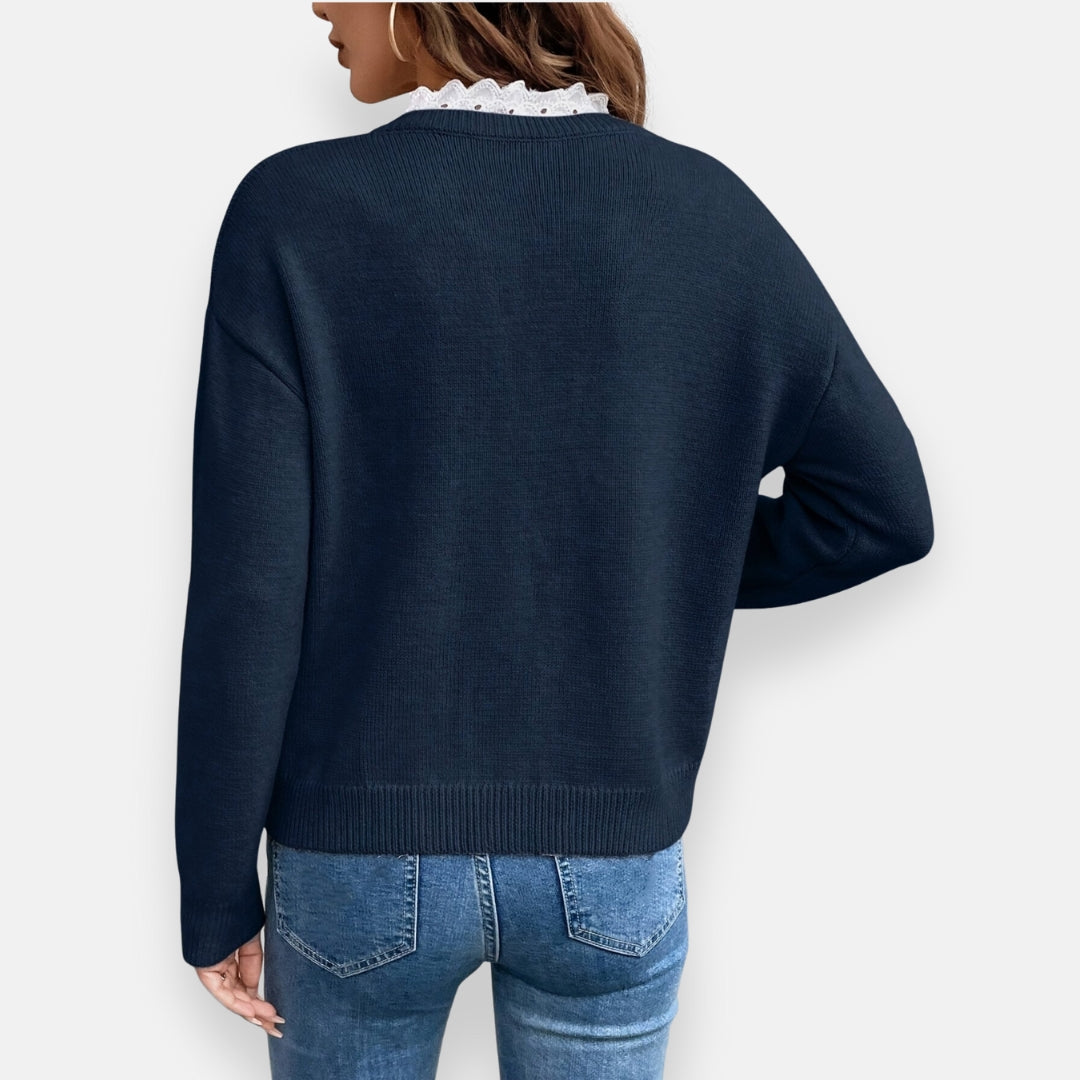 Barbara | Pull à col en V avec dentelle