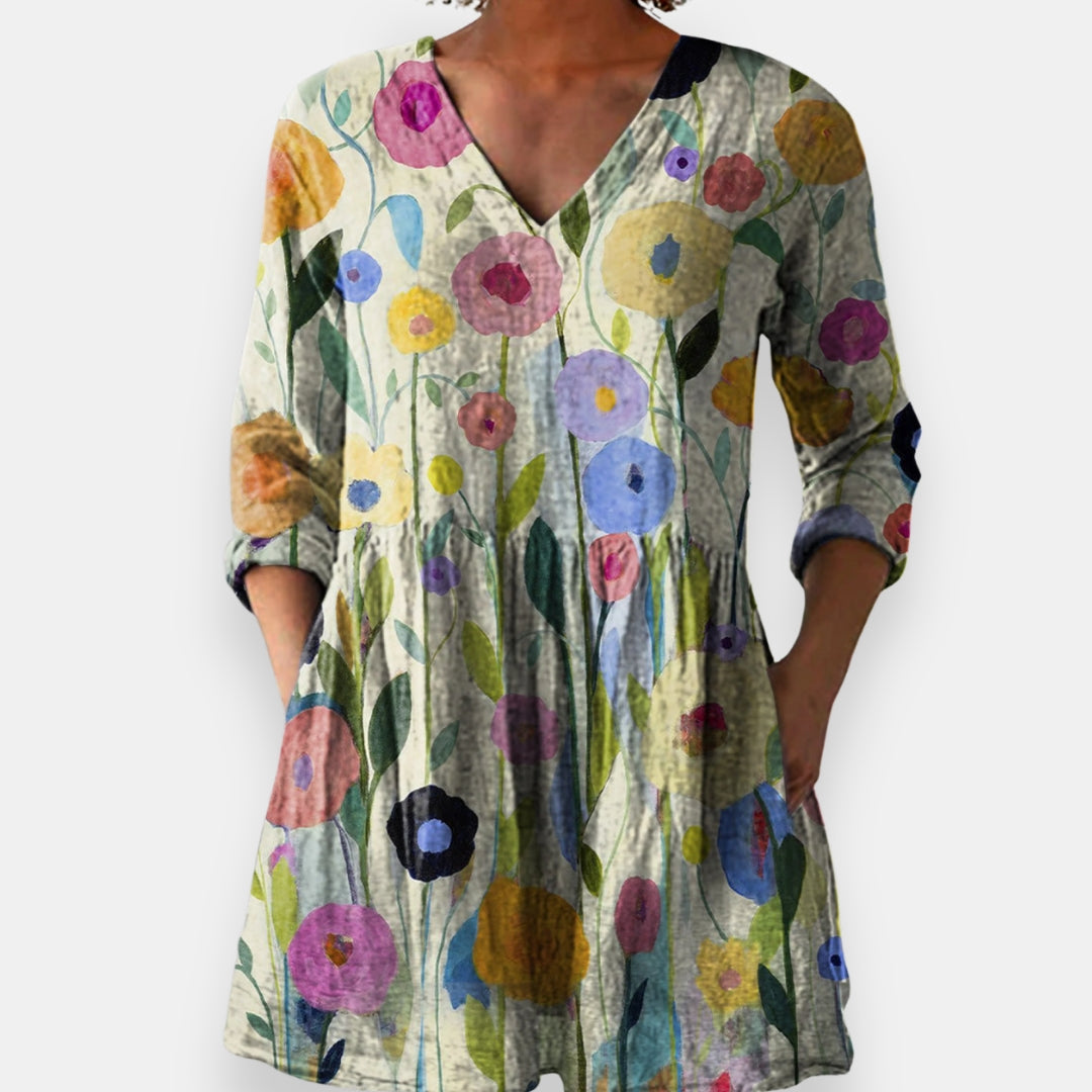 Cateline | Blouse Col V Florale Diffuse