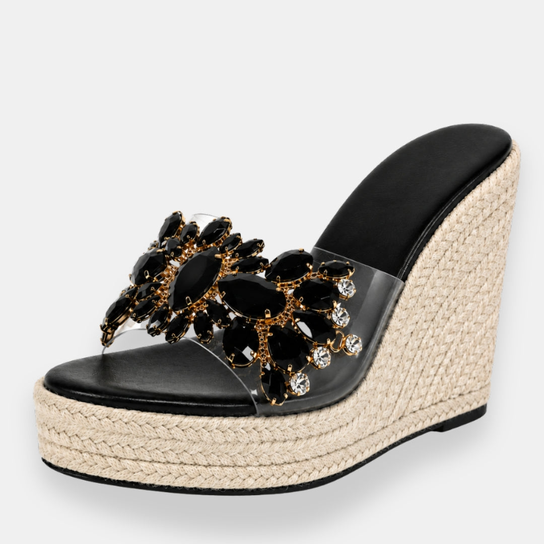 Adervane | Sandales compensées à strass