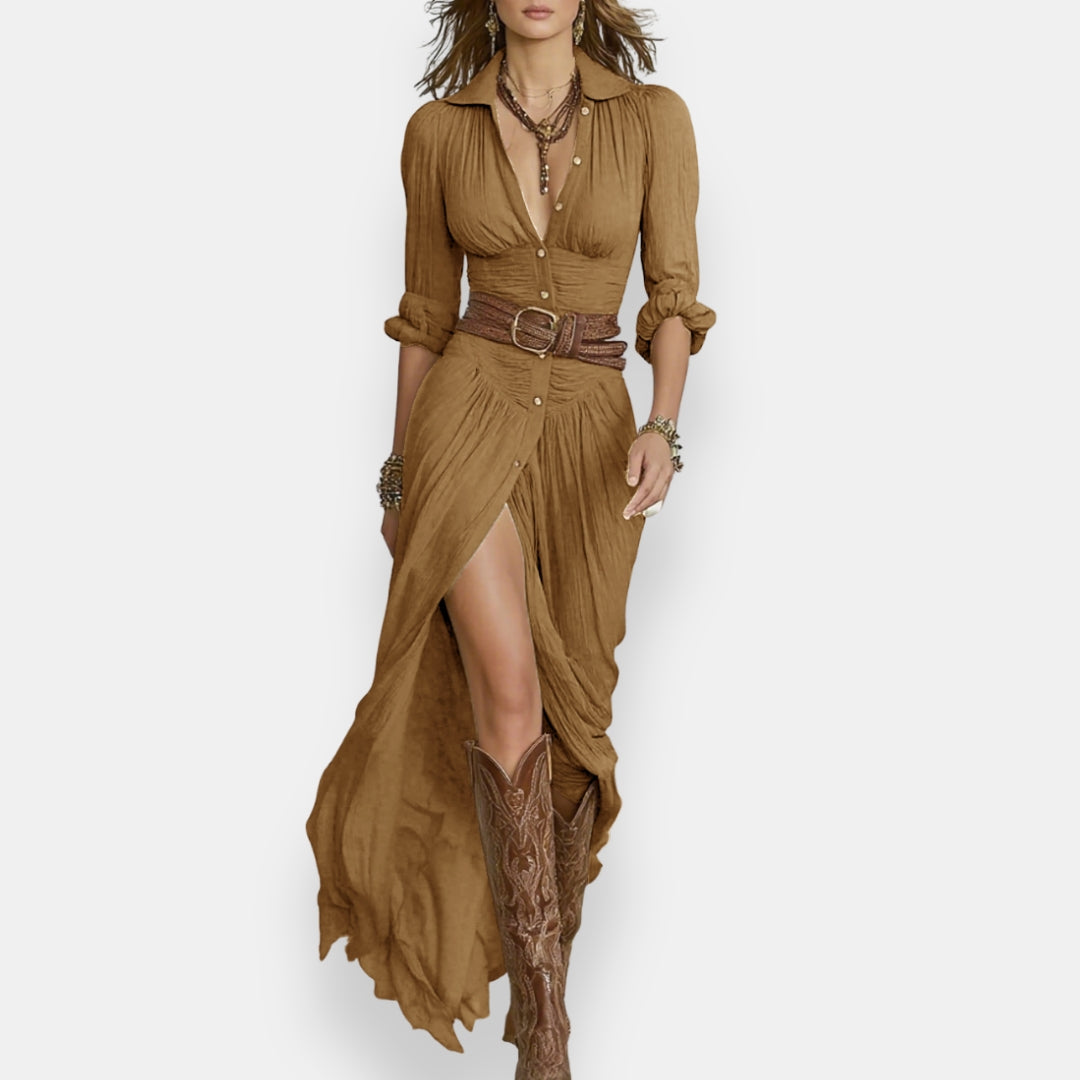 Ilvoise | Robe chemise maxi froncée