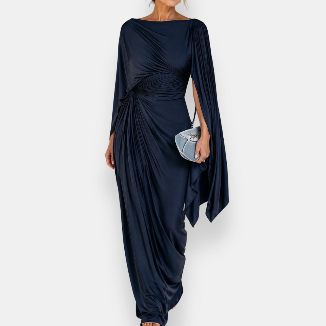 Jacinthe | Robe longue drapée à manches cape