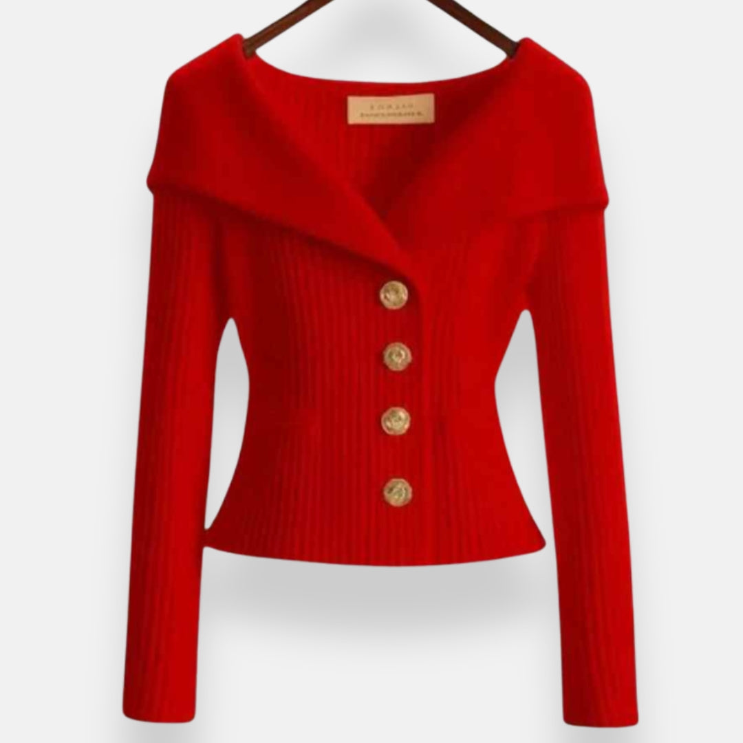 Marielle | Veste à col large et boutons dorés