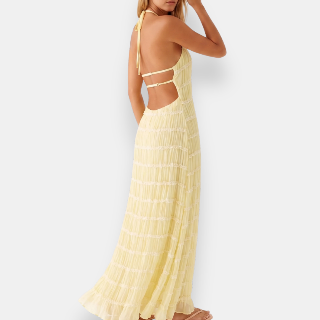 Falquise | Robe longue dos ouvert texturée