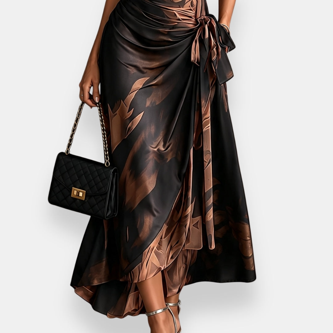 Dominique | Robe Longue Imprimée Cuivrée