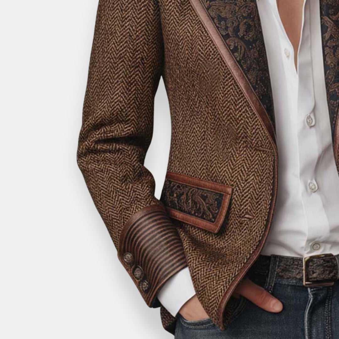 Uxue | Veste à Chevrons et Revers Brodés